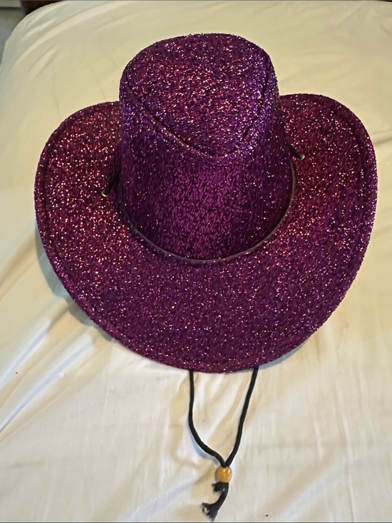 Mardi Gras Accessories - Mardi Gras Sparkle Purple Straw Cowboy Hat with Chin Cord